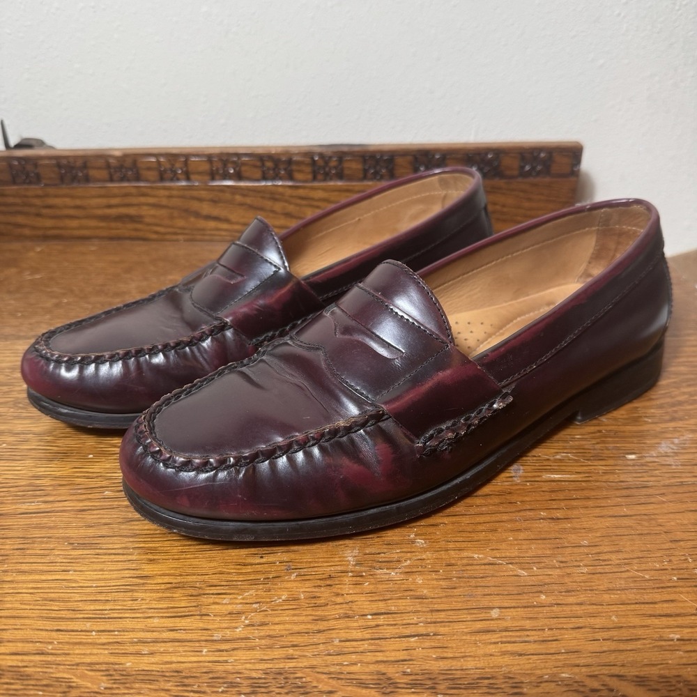 Johnston & Murphy Men's 9.5 M Burgundy Leather Penny Loafers Made in Brazil